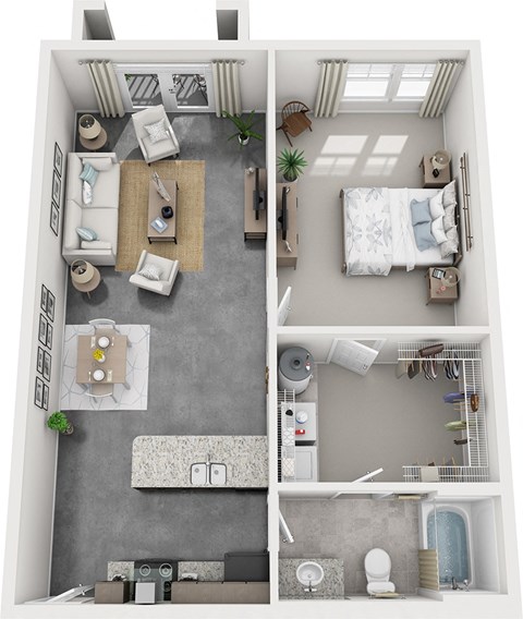 1 bedroom 1 bath architecture drawing of Lasley floor plan